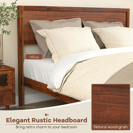 Single/King Size Bed Frame with Headboard and Slats Support-Queen size
