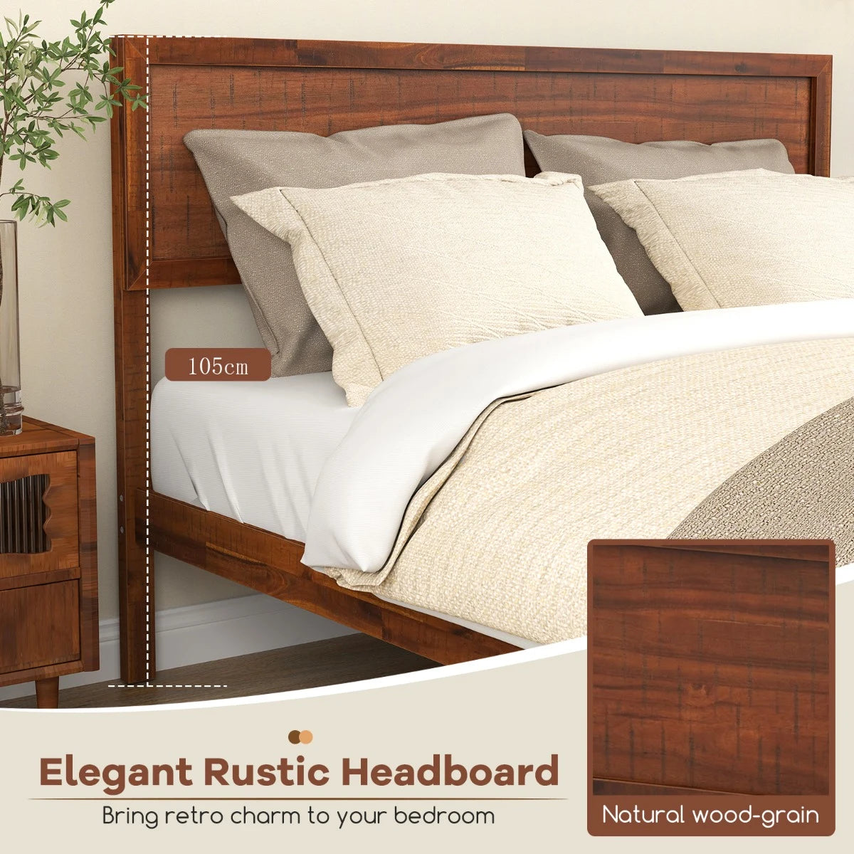 Single/King Size Bed Frame with Headboard and Slats Support-Queen size