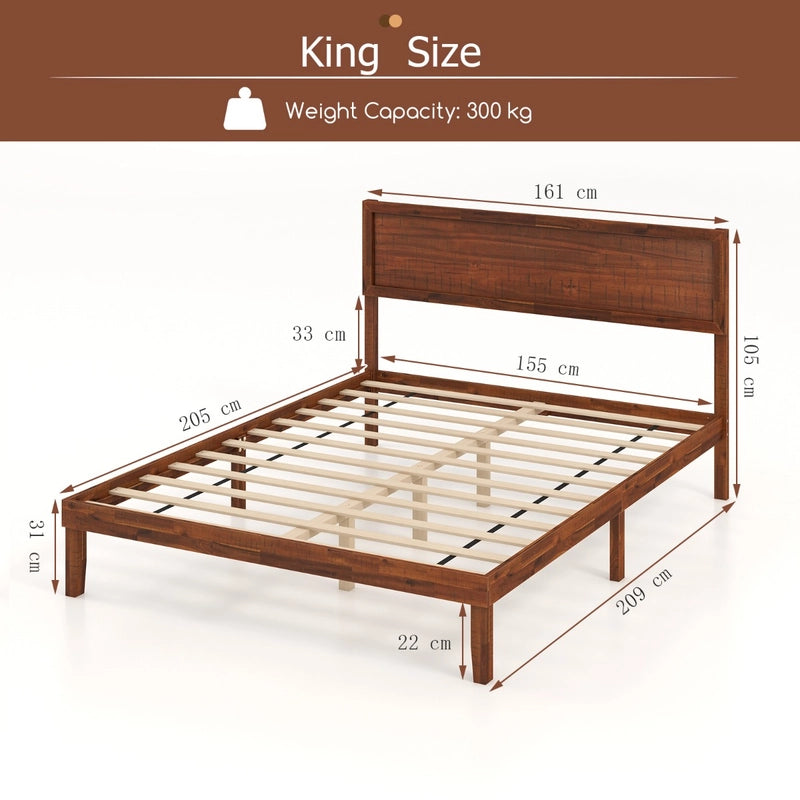 Single/King Size Bed Frame with Headboard and Slats Support-Queen size