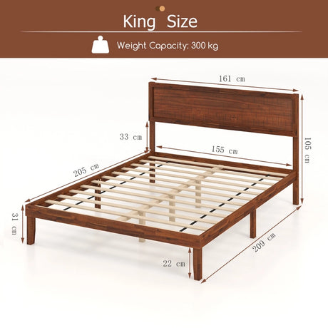 Single/King Size Bed Frame with Headboard and Slats Support-Queen size