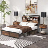 Queen/King Size Platform Bed with Bookcase Headboard and Charging Station-Queen size