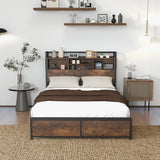 Queen/King Size Platform Bed with Bookcase Headboard and Charging Station-Queen size