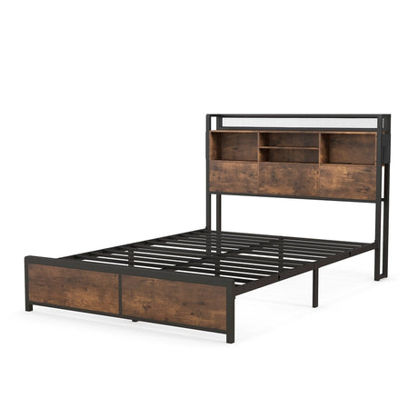 Queen/King Size Platform Bed with Bookcase Headboard and Charging Station-Queen size