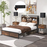 Queen/King Size Platform Bed with Bookcase Headboard and Charging Station-Queen size