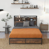 Queen/King Size Platform Bed with Bookcase Headboard and Charging Station-King Size