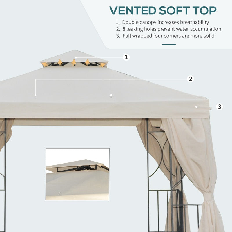 Outsunny 3 x 3 m Garden Gazebo Double Roof Marquee Patio Wedding Party Tent Canopy Shelter with Sidewalls, (Beige)