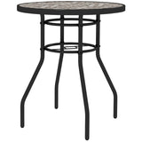 Outsunny Φ60 Garden Table, with Glass Printed Tabletop - Brown