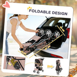 PawHut Dog Pram, Pet Stroller with Reflective Strips, Foldable Cat Stroller with 360 Swivel Wheels, Brown