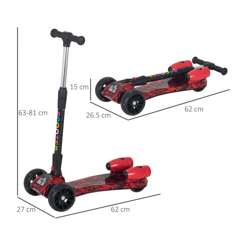 HOMCOM Kids Scooter, 3 Wheel Foldable Kick Scooter Adjustable Height w/ Flashing Wheels, Music, Water Spray for 3-6 Years, Red