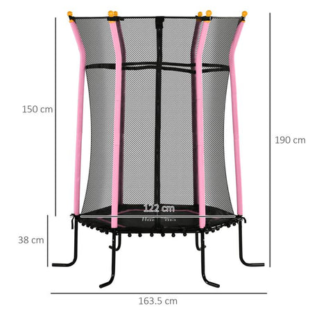 HOMCOM Kids Trampoline Mini Bouncer with Enclosure Safety Net For Ages 3-10 Years - Pink