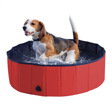 PawHut Foldable Dog Paddling Pool Pet Cat Swimming Pool Indoor/ Outdoor Collapsible Summer Bathing Tub Shower Tub Puppy Washer, Φ 100 x 30H cm, Red