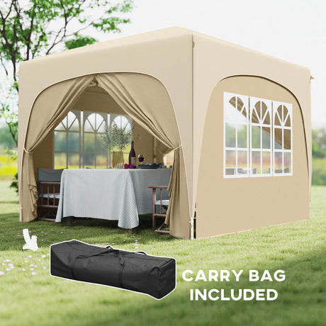 Outsunny 3 x 3m Pop-Up Gazebo Shelter, with Accessories - Sand