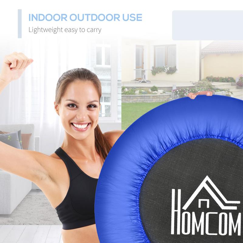 HOMCOM 32" Mini Fitness Trampoline Home Gym Yoga Exercise Rebounder Indoor Outdoor Jumper with Safety Pad, Support Up to 100 KG, Blue and Black