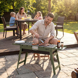 Outsunny Portable BBQ Grill, Foldable Charcoal Grill for Camping and Picnics with 2 Side Shelves and Handle, Green