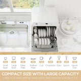 HOMCOM Table Top Dishwasher with Built-in 6L Water Tank, Mini Countertop Dishwasher with 6 Programs, 4 Place Settings, White