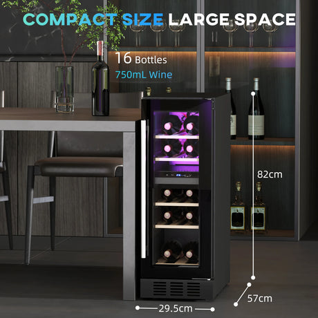 HOMCOM 16 Bottle Dual Zone 5-18 Wine Fridge - Black