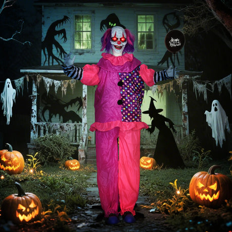 Outsunny 5273 Scary Animated Clown Decoration - Pink/Purple