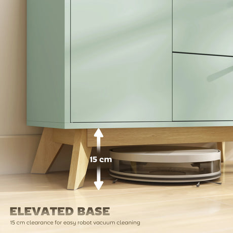 HOMCOM Sideboard Storage Cabinet, 80 cm Buffet Cabinet with 2 Drawers, Open Compartment, Adjustable Shelf, Light Green and Oak