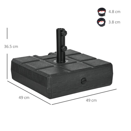 Outsunny 40kg Square Umbrella Parasol Base with Wood Effect, Plastic Umbrella Stand for Outdoor Patio Umbrella, Black