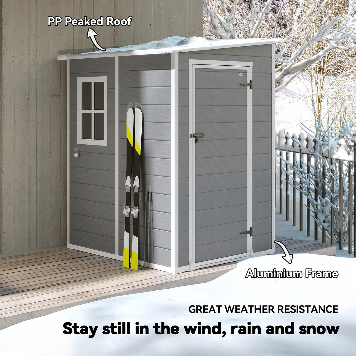 Outsunny 4'x5' Garden Storage Shed, Lean to Shed, Lockable Garden Shed with Window, Vent and Plastic Roof, Grey