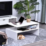 HOMCOM Coffee Table with Storage, 2-Tier Centre Table, Modern Living Room Table with Open Shelf and Aluminium Poles, White