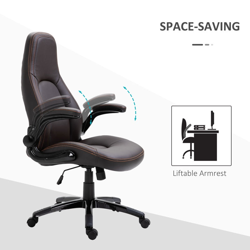 Vinsetto Computer Gaming Chair, PU Leather Office Chair, Swivel Desk Chair with Adjustable Arms and Height, Padded Armrest and Seat, Rolling Wheels, Coffee