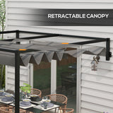 Outsunny 2 x 3(m) Lean To Steel Pergola, with Moving Fabric Canopy - Dark Grey