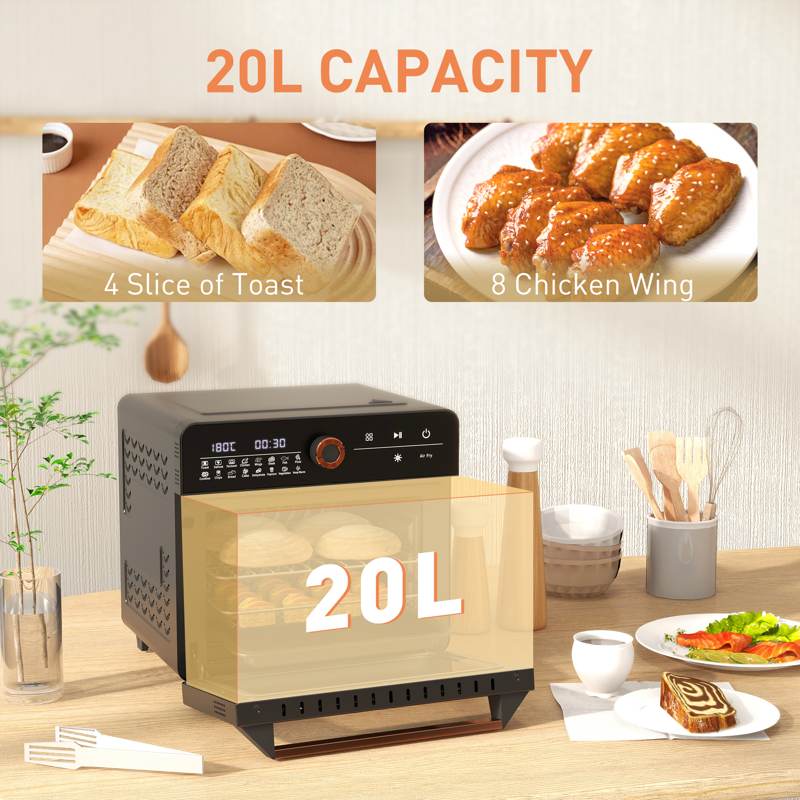 HOMCOM Air Fryer Oven, 20L Mini Oven, Multifunction Countertop Convection Oven with 16 Presets, Adjustable Temp and Time, 1400W