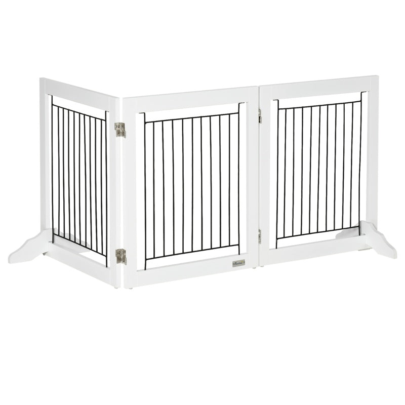 PawHut Foldable Pet Gate, with Three Panels & Two Support Feet - White