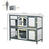PawHut Rabbit Hutch Outdoor Guinea Pig Hutch 2 Tier Wooden Cage w/ Ramp, Divider, Openable Roof, 125 x 48 x 100cm - Grey