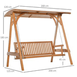 Outsunny 3 Seater Garden Swing Seat Wooden Swing Chair Hammock Bench Lounger with Canopy, Natural