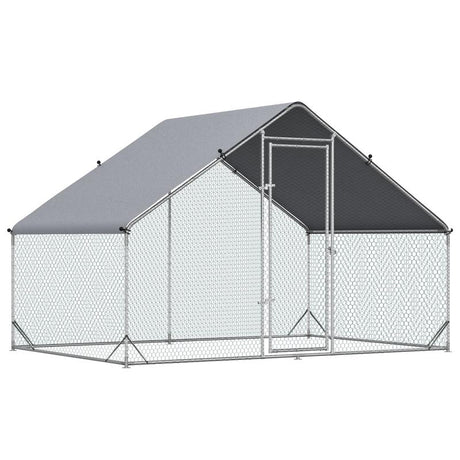 PawHut Chicken Run Galvanised Walk-in Chicken Coop Hen Poultry House Cage Rabbit Hutch Pet Playpen Garden w/ Water-Resist Cover, 3 x 2 x 2m