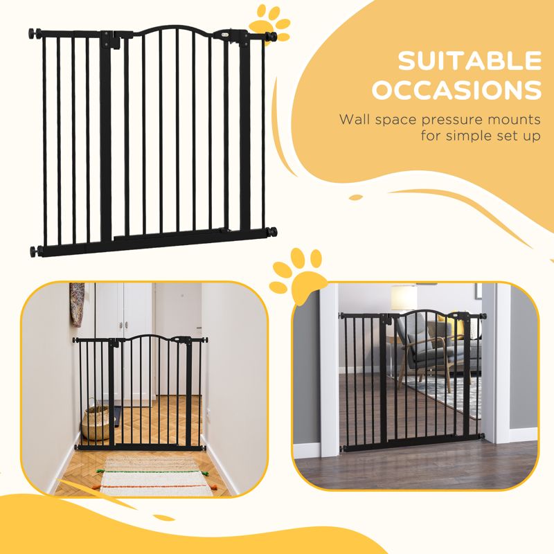 PawHut Metal 74-94cm Adjustable Pet Gate Safety Barrier w/ Auto-Close Door Black