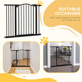 PawHut Metal 74-94cm Adjustable Pet Gate Safety Barrier w/ Auto-Close Door Black