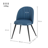 HOMCOM Dining Chairs Set of 2, Modern Upholstered Kitchen Chairs with Metal Legs, Shell Backrest and Padded Seat for Dining Room, Bedroom, Living Room, Vanity, Blue