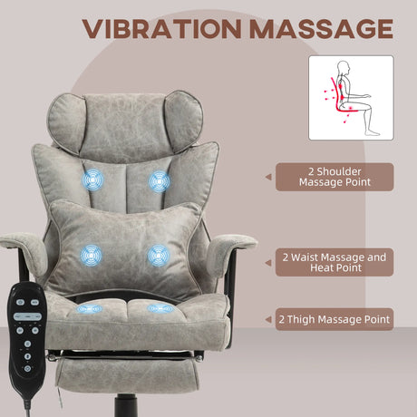 HOMCOM Office Chair with 6 Point Massage and Heat, Ergonomic Desk Chair with Foot Rest, Lumbar Support, Reclining Function and Wide Seat, Height-Adjustable High Back Swivel Rolling for Home, Grey