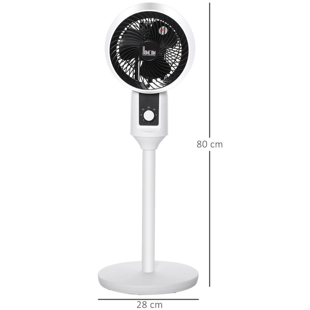 HOMCOM 9'' Air Circulator Fan 3 Speed, 70 Oscillation 90 Vertical Tilt, Carry Handle, Pedestal Fan, Pedestal Fan for Living Room, Bedroom, Office, White and Black