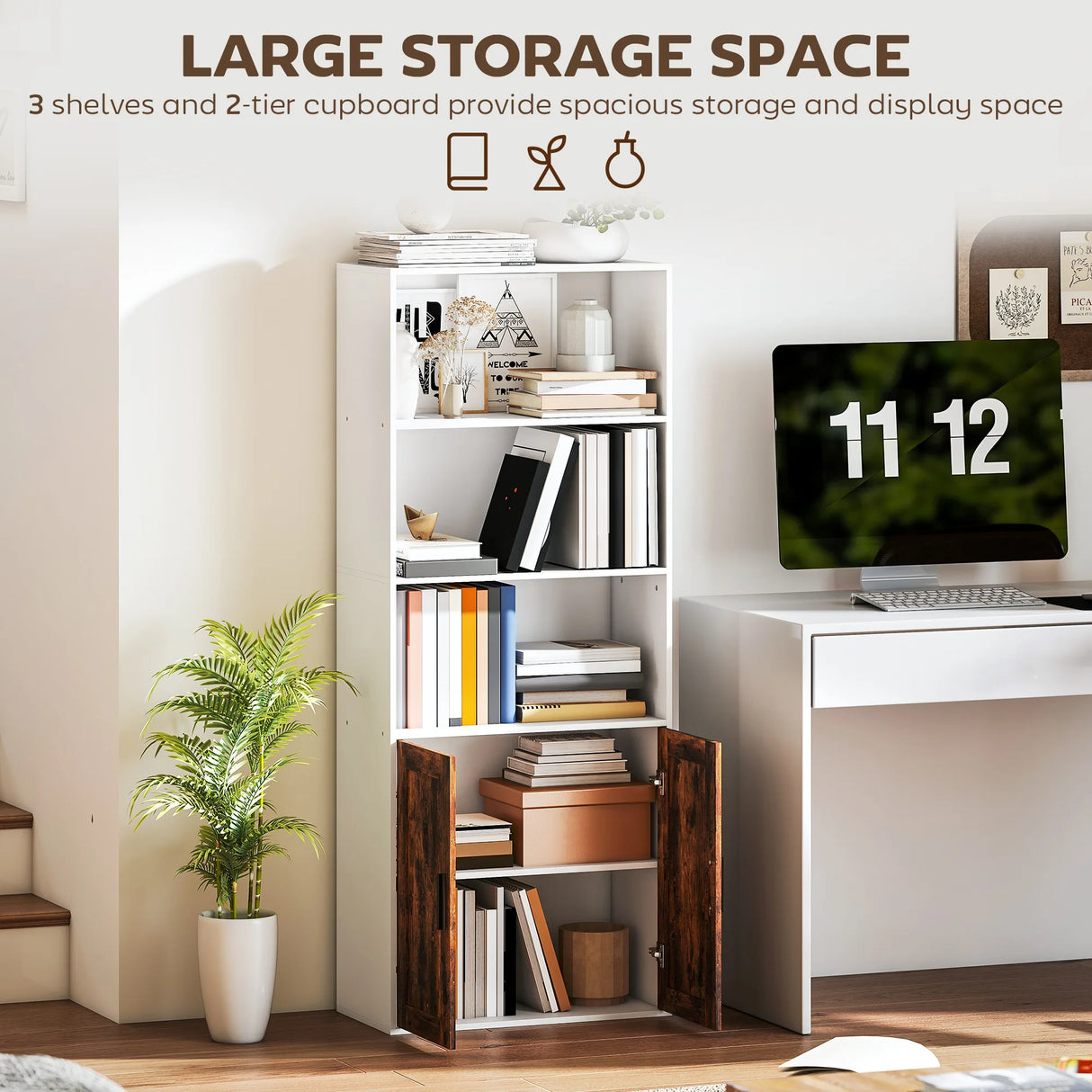 HOMCOM 5-Tier Bookcase with Adjustable Shelf - Rustic Brown