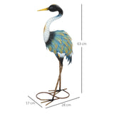 Outsunny Heron Garden Statue, Standing Garden Ornament, Metal Garden Gift with Stakes, 28 x 17 x 63 cm, Multi-Colour