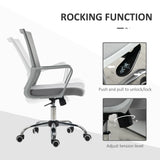 Vinsetto Ergonomic Desk Chair Mesh Office Chair with Adjustable Height Armrest and 360 Swivel Castor Wheels Grey