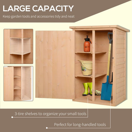 Outsunny Garden Shed Wooden Garden Storage Shed Fir Wood Tool Cabinet Organiser with Shelves 75L x 56W x115Hcm Natural