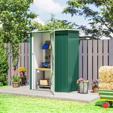 Outsunny 5x3 Garden Shed Metal Outdoor Tool Shed with Sloped Roof, Lockable Door for Gardeners, Green
