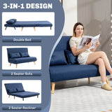 HOMCOM Two-Seater Linen-Look Sofa Bed - Dark Blue