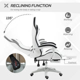 Vinsetto Computer Gaming Chair, PU Leather Office Desk Chair with Footrest, Swivel Wheels, 135 Reclining Back, Lumbar Support, Headrest for Home, White and Black