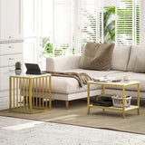 HOMCOM Modern Coffee Table Set of Two, Marble-Effect Nesting Side Tables with Steel Frame for Living Room, Gold Tone