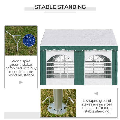 Outsunny 4 x 4m Garden Gazebo with Sides, Galvanised Marquee Party Tent with Four Windows and Double Doors, for Parties, Wedding and Events