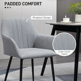 HOMCOM Dining Chairs Set of 4, Upholstered Linen Fabric Kitchen Chairs with Metal Legs for Living Room Dining Room, Light Grey