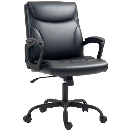 HOMCOM Executive Office Chair, Faux Leather Desk Chair with Height Adjustable, Swivel Wheels and Tilt Function, Computer Chair for Home Office and Study Room, Black