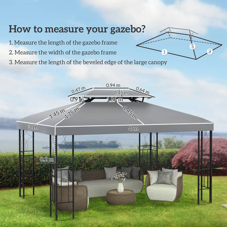 Outsunny Gazebo Roof Replacement, for 3 x 4m Frames - Light Grey