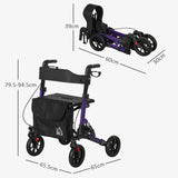 HOMCOM Folding Rollator Walker with Seat, Backrest, Lightweight Walking Frame with Storage Bag, Dual Brakes, Adjustable Handle Height, Suspension System, 4 Wheeled Walker for Seniors, Purple